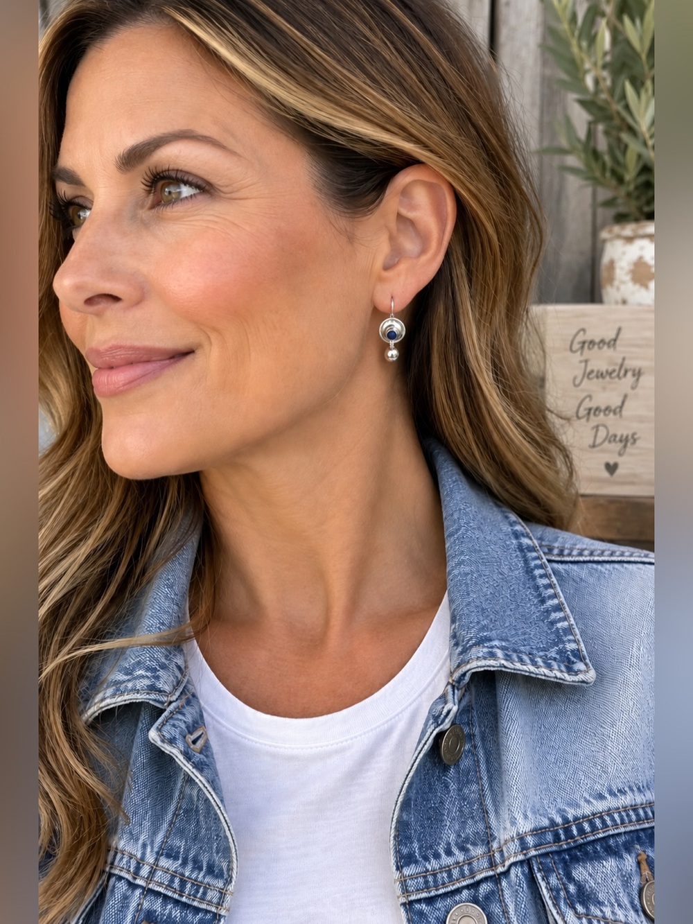 Silpada Vintage Sterling Silver Denim Stone & Bead Ball Wire Drop Earrings